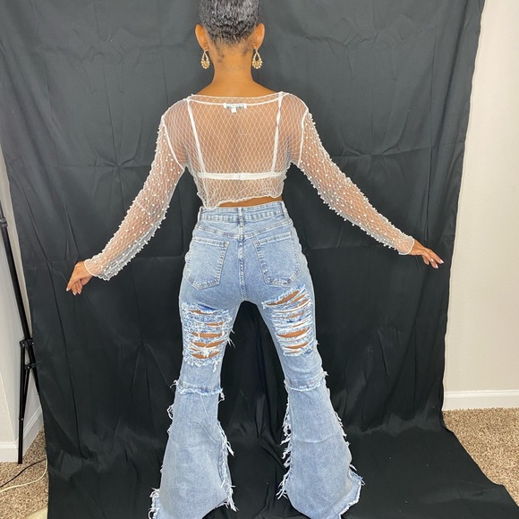 Distressed Frayed Bell Bottom Jeans - Picture 4 of 4